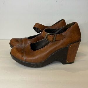 Dansko Fanny Brown Leather Mary Jane Wedges Shoes